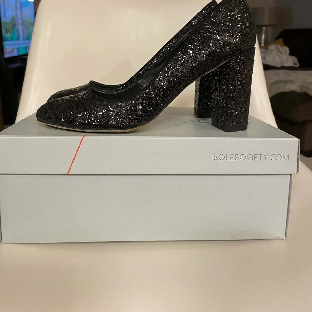 Sole Society Black Glitter Pumps size 8